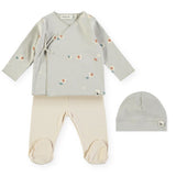 Babyclic Printed Kimono Top, Pants & Hat Set ~ Mini Animals