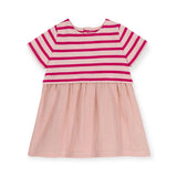 Petit Bateau Bimaterial s/s Dress ~ Pink/Red Stripe