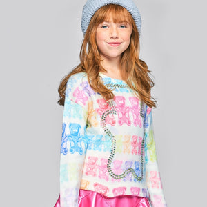 Hannah Banana Gummy Bear Print Sweater w/ Rhinestones  ~ White Multi