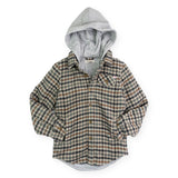 Appaman Boys Glen Hooded Flannel Shirt ~ Beige/Teal Check