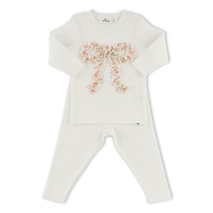 Oh Baby! Poppy Sprig Ruffle Bow 2pc Set ~ Cream