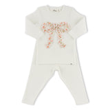 Oh Baby! Poppy Sprig Ruffle Bow 2pc Set ~ Cream