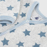 Petit Bateau Velour Front Snap Star Print Footie ~ Grey/Blue