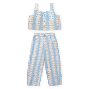 Wynken Denim Crop Top & Barrel Leg Jeans Set ~ Wavy Pink Stripe