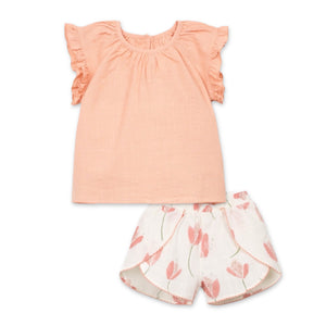 Play Up Baby Woven s/s Tunic Top & Shorts Set ~ Peach/Natural