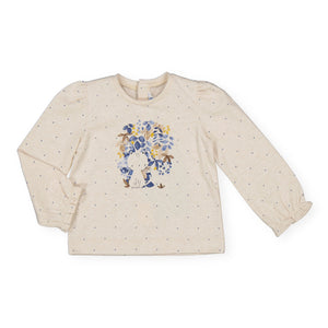 Mayoral Baby Girl Cat & Dots l/s T-Shirt ~ Heathered Milk