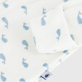 Petit Bateau Velour Front Snap Whale Print Footie w/ Collar ~ White/Blue