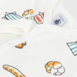 Petit Bateau Front Snap French Breakfast Print Footie ~ White Multi