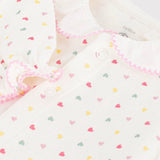 Petit Bateau Front Snap Multi Heart Print Footie w/ Ruffle Collar ~ White Multi
