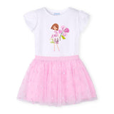 Mayoral Girls Cap Sleeve Top & Tulle Skirt Set ~ White/Mauve