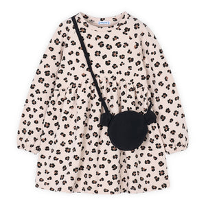 Mayoral Girls Fleece Cheetah Print Dress w/ Bag ~ Sand
