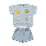 Petite Hailey Multi Patch Top & Shorts Set ~ Light Blue