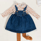 Play Up Baby Ribbed Ruffle Collar l/s Onesie & Denim Dress Set ~ Marigold Leopard