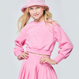 Hannah Banana Rhinestone Embellished Sweatshirt & Pleated Skirt Set ~ Hot Pink