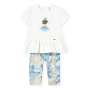 Mayoral Baby Girl s/s Tee w/ Tulle Detail & Leggings Set ~ White/Sky