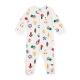 Petit Bateau Front Snap Holiday Ornaments Print Footie ~ White Multi