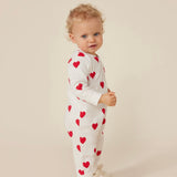 Petit Bateau Font Snap Heart Print Romper ~ White/Red