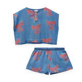 Wynken Printed Denim Cropped Top & Shorts Set ~ Bows