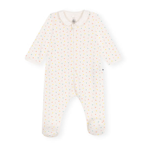 Petit Bateau Front Zip Multicolor Heart Print Footie ~ White Multi
