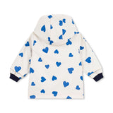 Petit Bateau Baby Heart Print Hooded Rain Jacket ~ Ecru/Blue