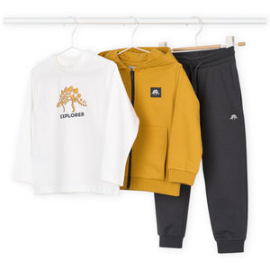 Mayoral Boys Zip Hoodie, l/s Tee & Sweatpants 3pc Set ~ Mustard