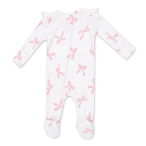 Angel Dear 2 Way Zipper Ribbed Frill Sleeve Footie ~ Pretty Bows