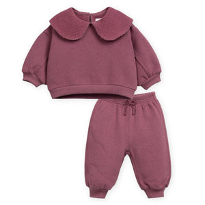 Play Up Baby Collared Fleece Sweatshirt & Sweatpants Set ~ Dark Rose