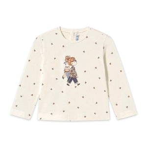 Mayoral Baby Girl Cat Friend l/s T-Shirt & Ribbed Velour Pants Set ~ Natural/Navy