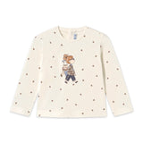 Mayoral Baby Girl Cat Friend l/s T-Shirt & Ribbed Velour Pants Set ~ Natural/Navy