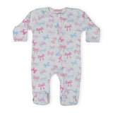 Baby Steps Zip Footie ~ Bows/White