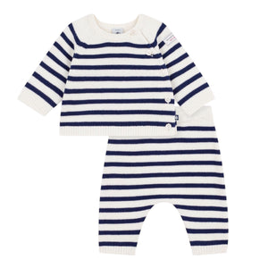 Petit Bateau Striped Knit Sweater & Pants Set ~ White/Navy