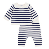 Petit Bateau Striped Knit Sweater & Pants Set ~ White/Navy