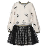 Baby Sara Embroidered Bows Sherpa 2fer Tutu Dress ~ Ivory/Black