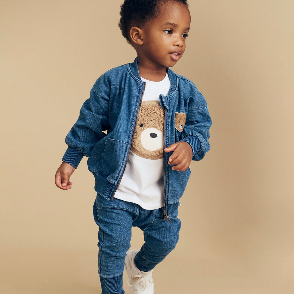 Huxbaby Huxbear Knit Denim Bomber Jacket Denim Blue – Born Yesterday
