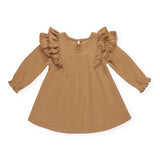 Quincy Mae Baby l/s Flutter Dress ~ Golden