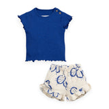 Play Up Baby Ribbed Top & Floral Shorts w/ Frill Set ~ Cobalt/Natural