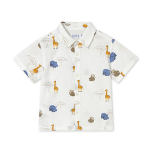 Mayoral Baby Boy Animal Print s/s Woven Shirt ~ White