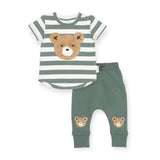 Huxbaby Furry Huxbear Striped T-Shirt & Slouch Pants Set ~ Light Spruce/Almond