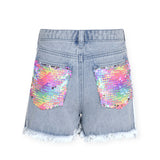 Hannah Banana Distressed Denim Shorts w/ Sequins 7-12 ~ Stonewash