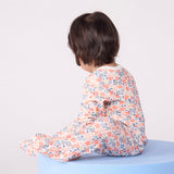 Petit Bateau Velour Front Snap Floral Print Footie ~ Pink/Blue Multi