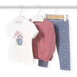 Mayoral Baby Girl Cardigan, Jolie Tee & Dot Pants Set ~ Blush