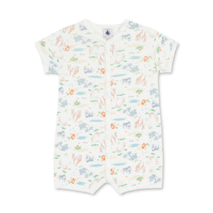 Petit Bateau s/s Animal Print Short Romper ~ White Multi