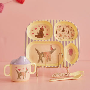 RicebyRice Melamine Kids Dinner Set ~ Party Animal/Soft Pink