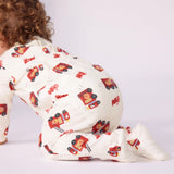 Petit Bateau Back Snap Fire Truck Print Footie ~ White Multi