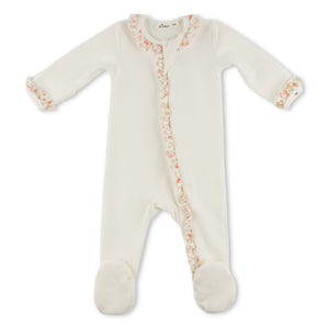 Oh Baby! Poppy Sprig Blush Ruffle Footie ~ Oyster