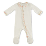 Oh Baby! Poppy Sprig Blush Ruffle Footie ~ Oyster