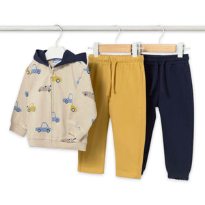 Mayoral Baby Boy Cars Print 3pc Tracksuit Set ~ Custard