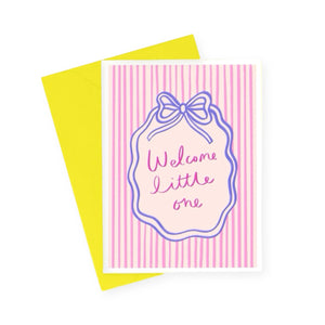Kitty Kenda Papergoods Welcome Little One Bow Border New Baby Card