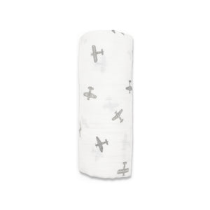 Little Unicorn Organic Cotton Muslin Swaddle ~ Pewter Planes