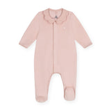 Petit Bateau Velour Front Snap Footie w/ Scalloped Collar ~ Light Pink